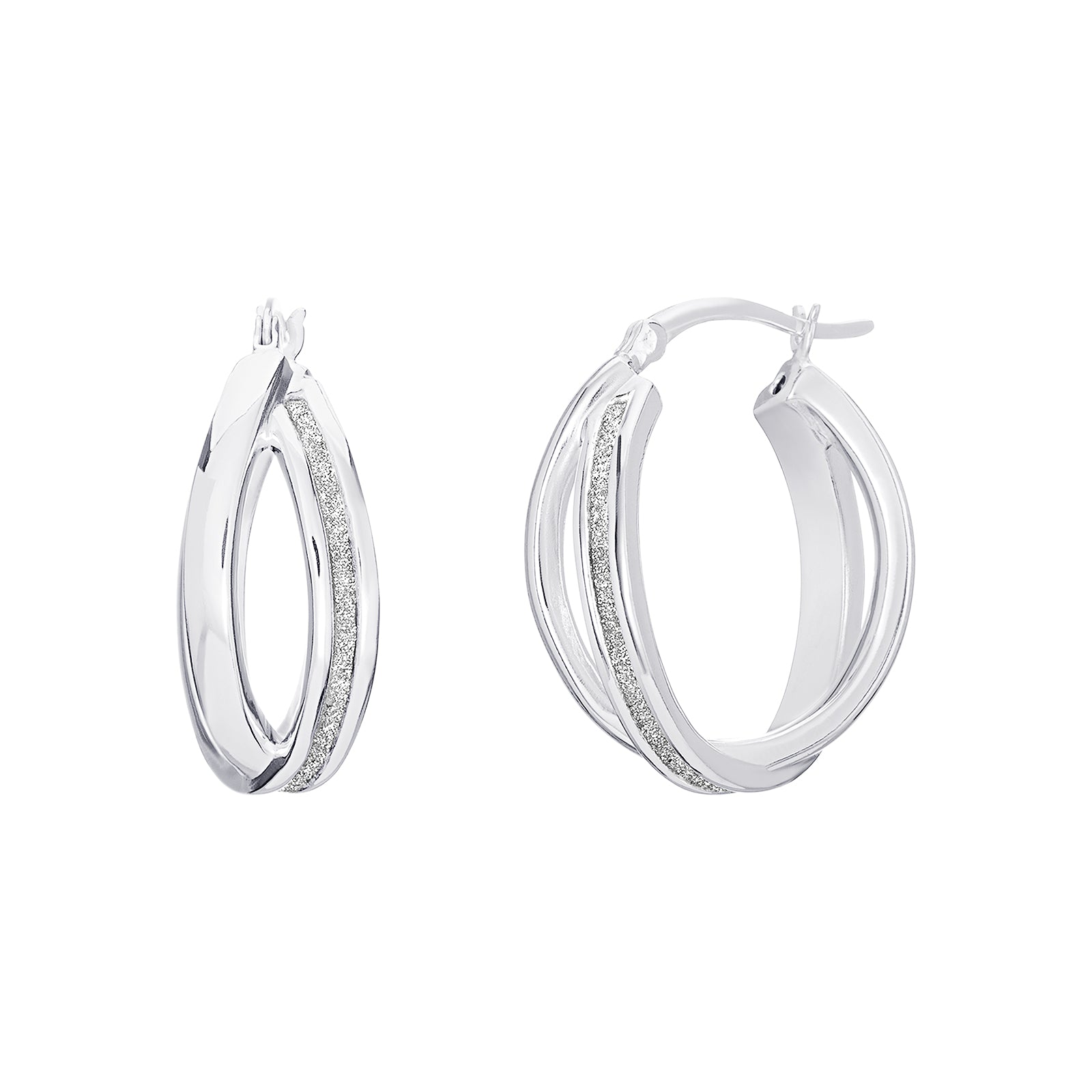 925 Sterling Silver Cz Double Hoop Earrings