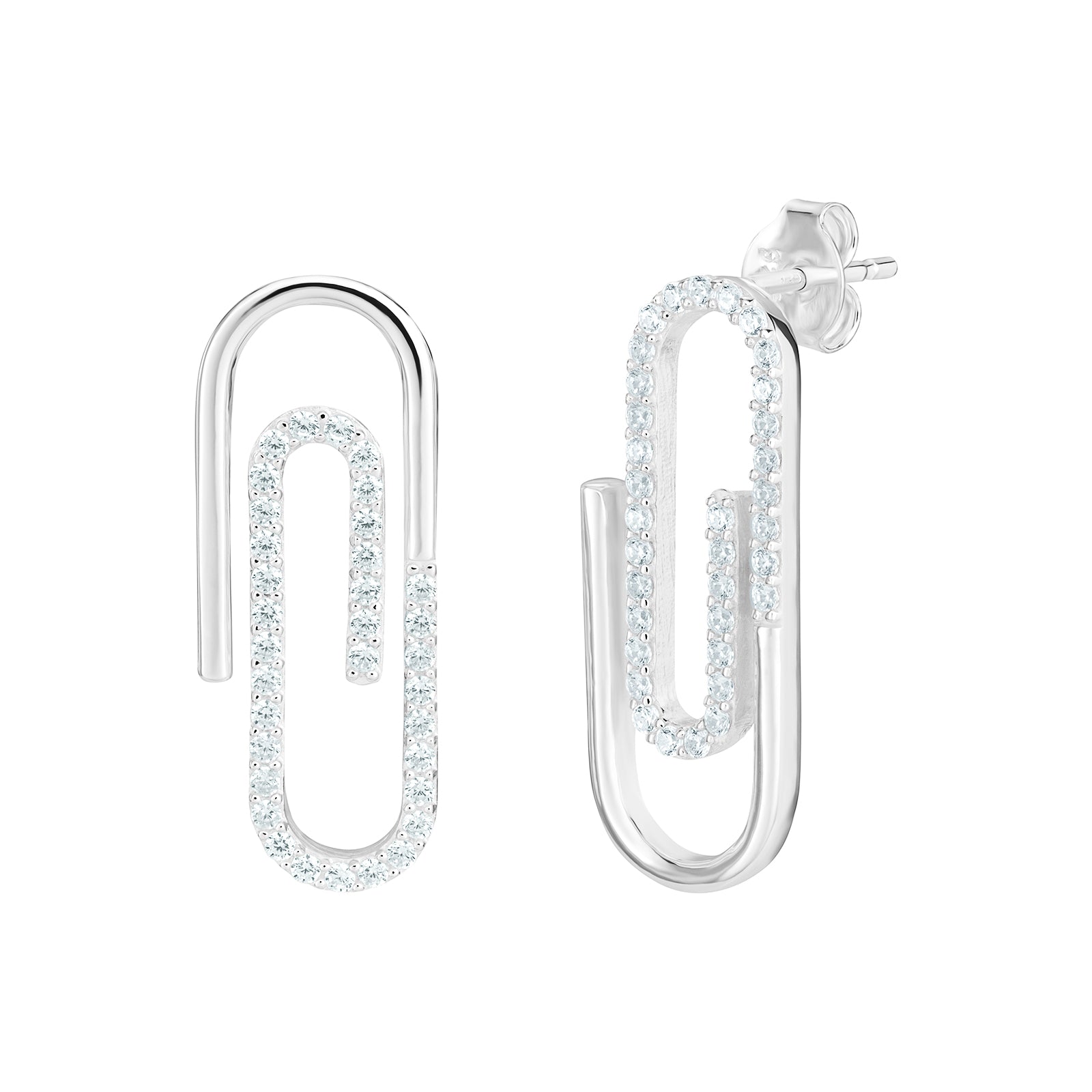 925 Sterling Silver Cz Paperclip Ladies Drop Earrings