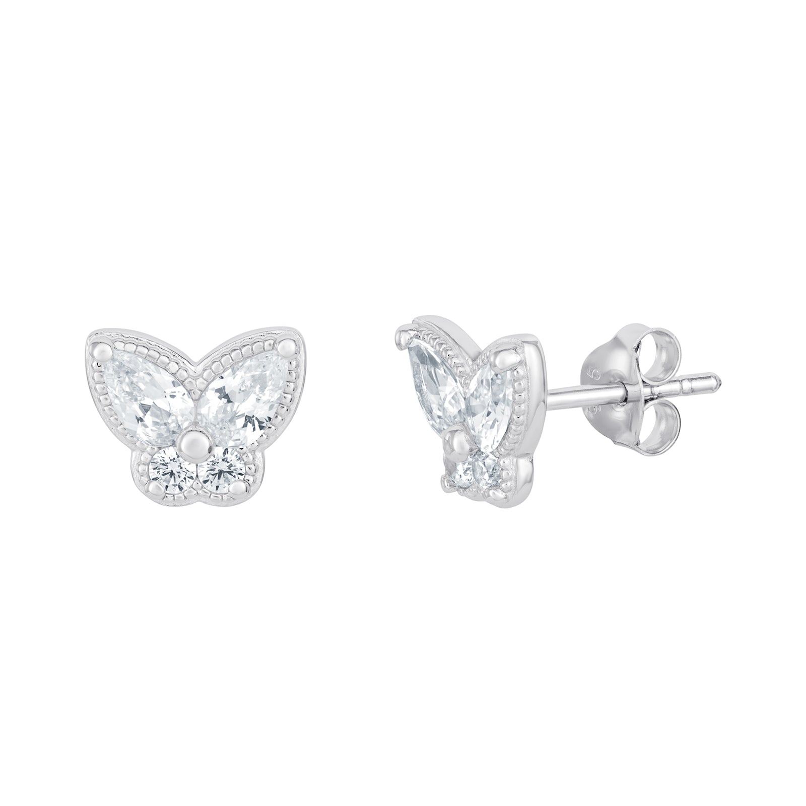 925 Sterling Silver Cz Butterfly Stud Earrings