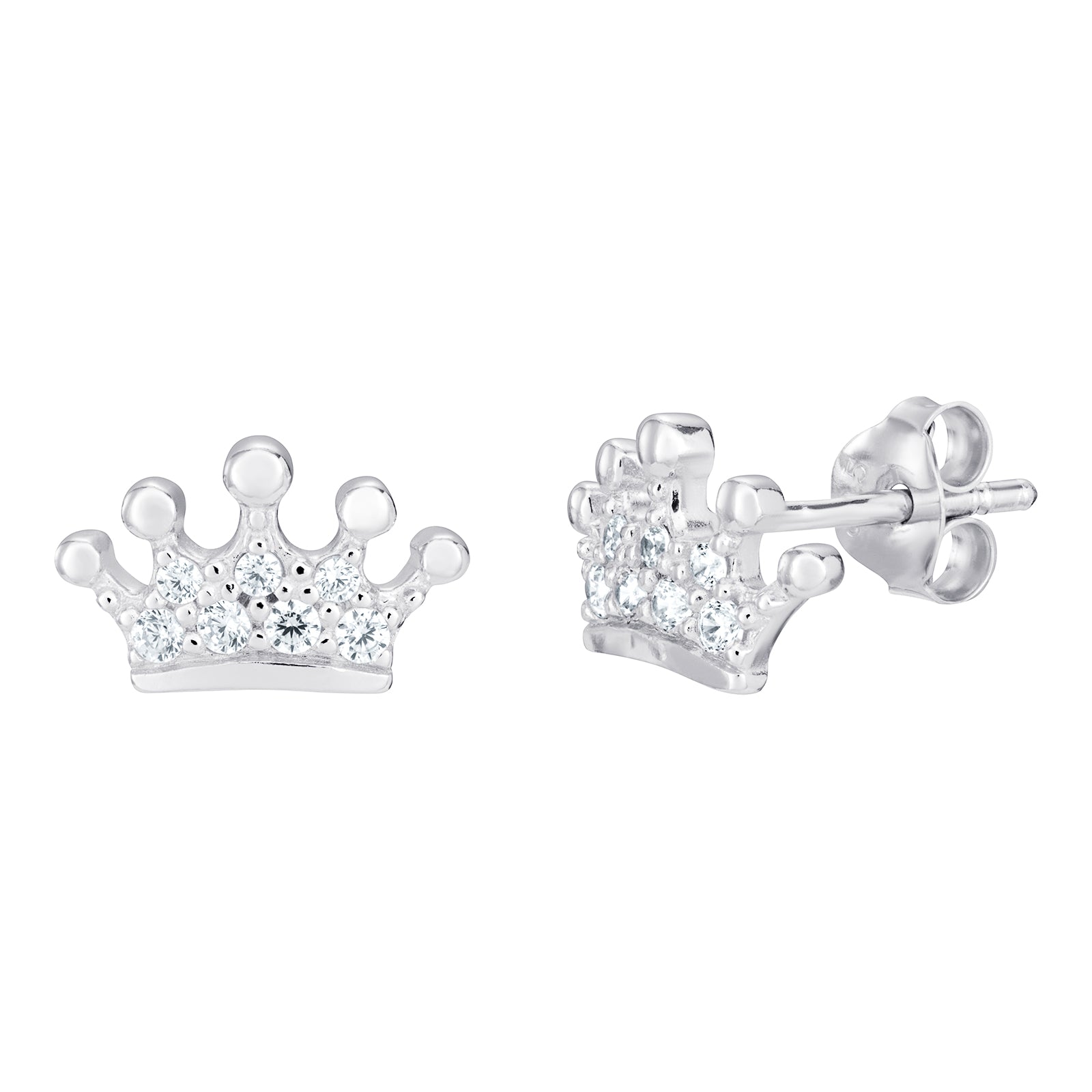 925 Sterling Silver Cz Crown Stud Earrings