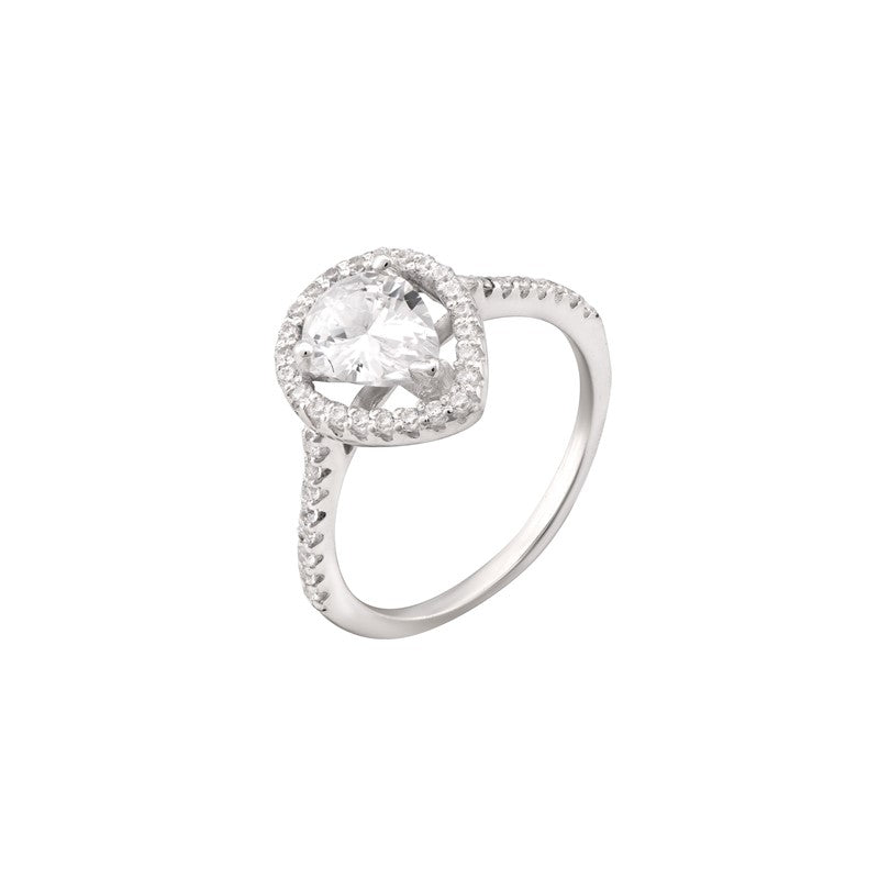 925 Sterling Silver Pear Cut Cz Halo Ladies Ring