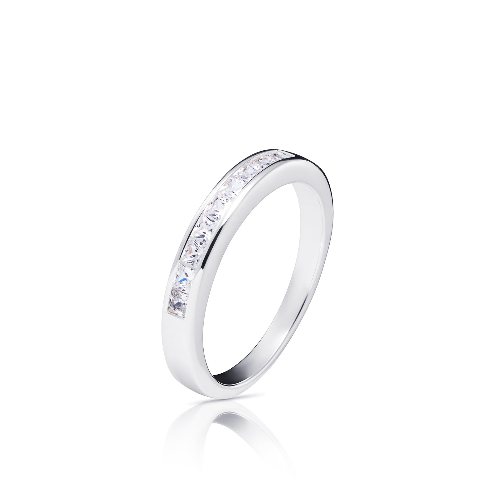 925 Sterling Silver Cz Princess Cut Channel Set Ladies Half Eternity Ring