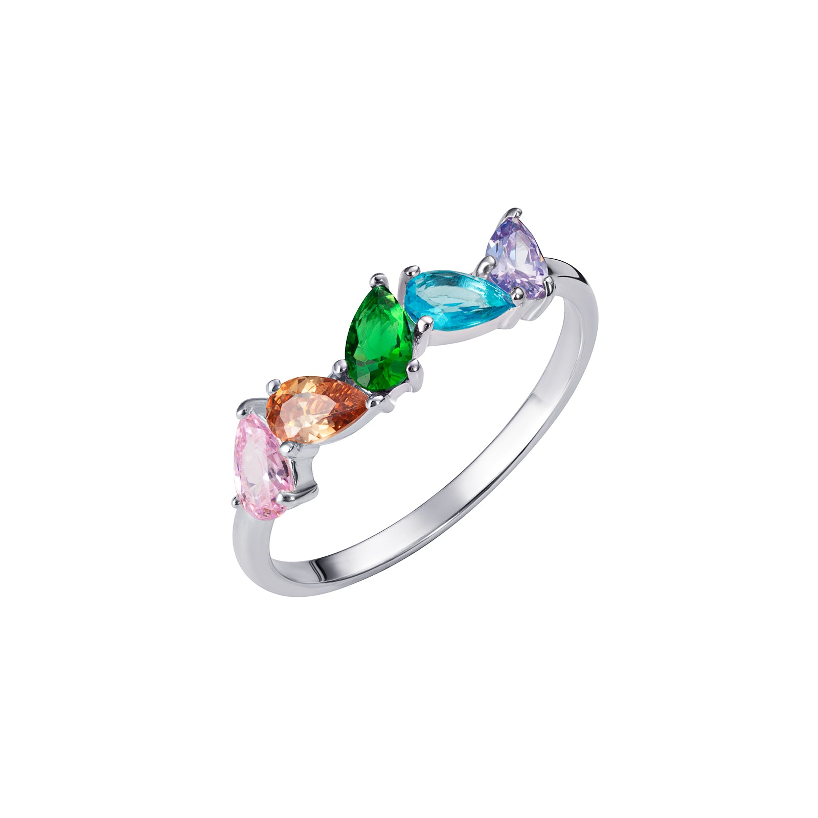 925 Sterling Silver Multi Coloured Cz Pear Cut Ladies Half Eternity Ring