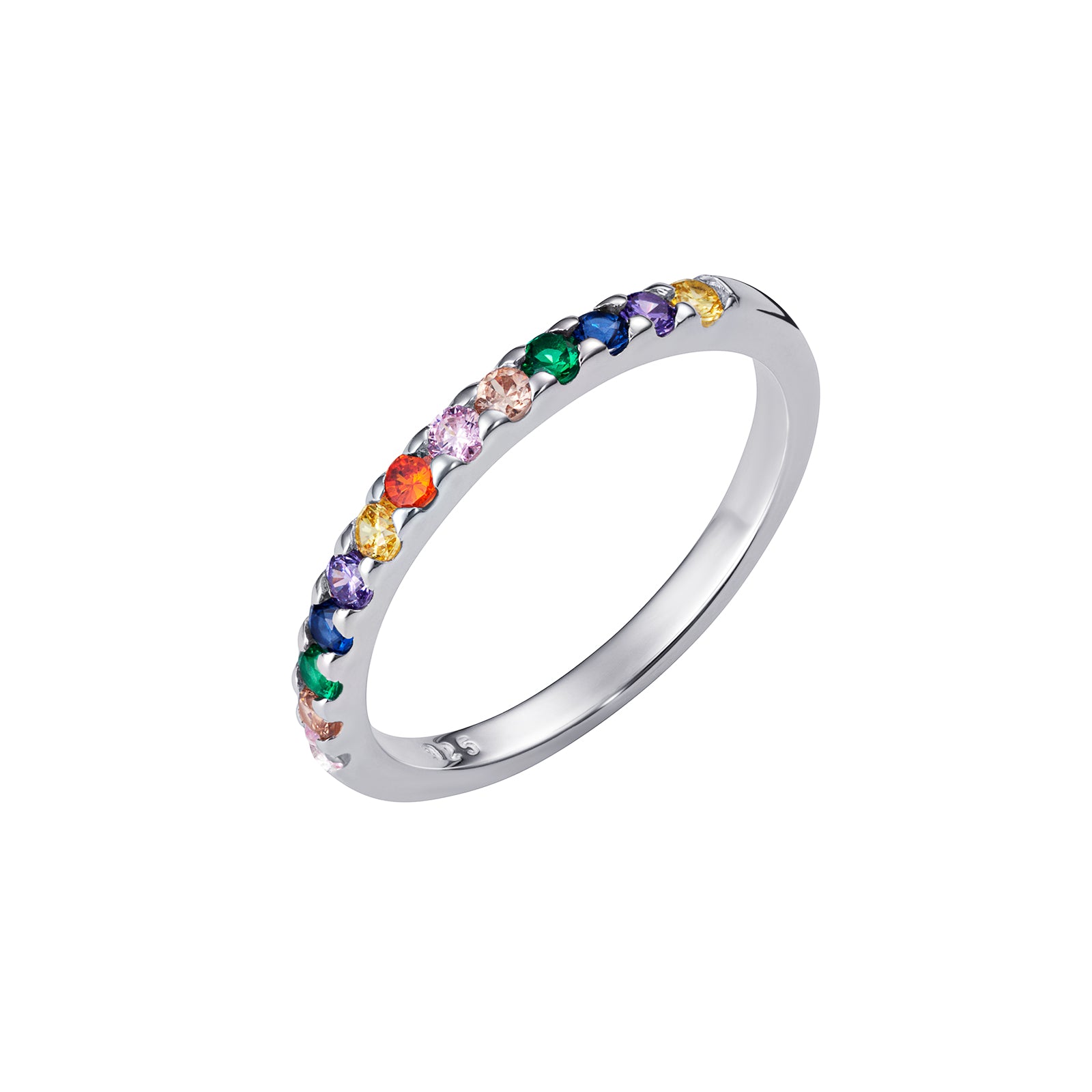 925 Sterling Silver Multi Coloured Round Cz Ladies Half Eternity Ring