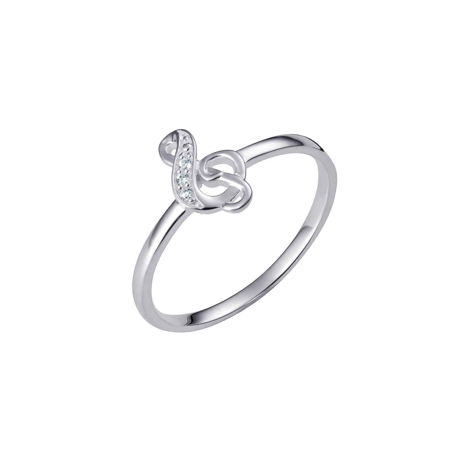 925 Sterling Silver Cz Music Cleft Ladies Ring