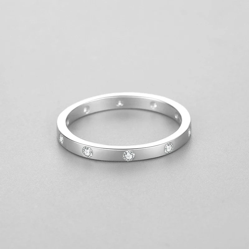 925 Sterling Silver Plain Band with CZ Stones Around the Entire Band