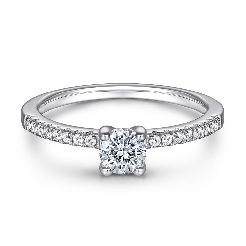 925 Sterling Silver Round Cz Solitaire with Cz Band Ladies Ring