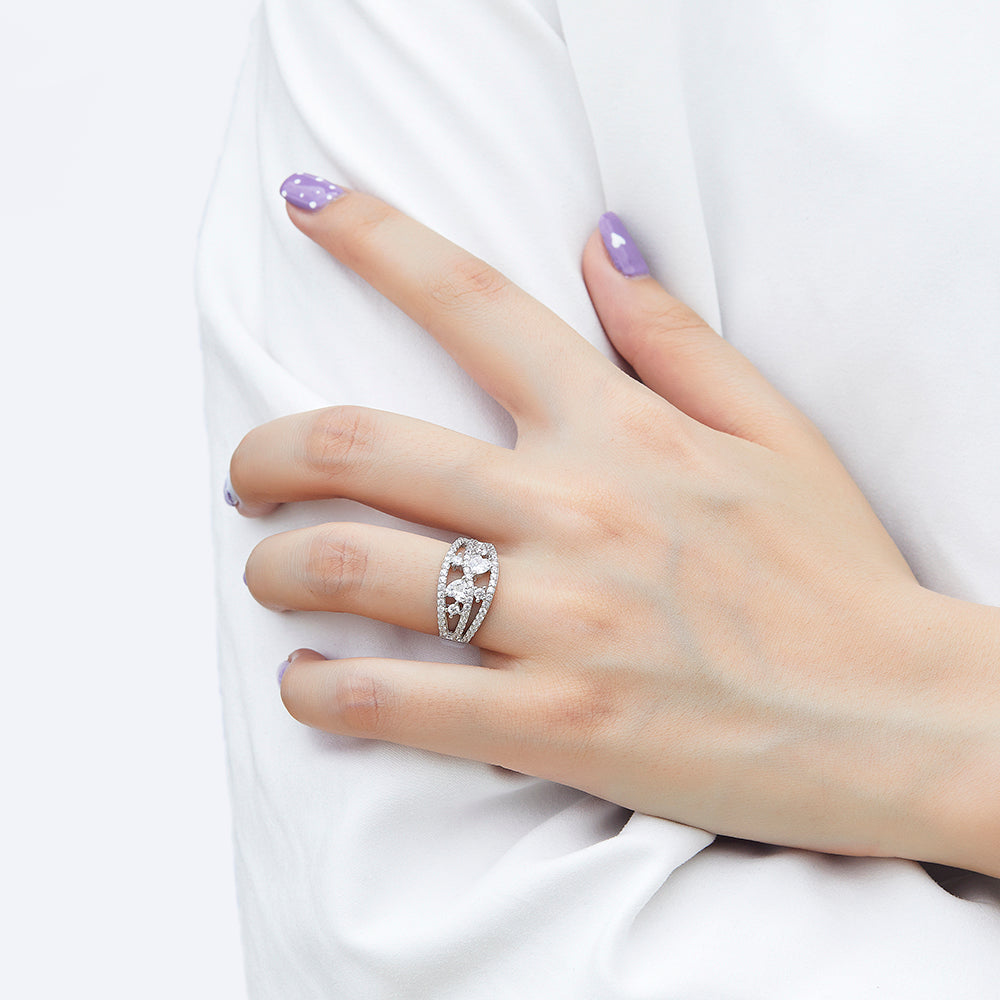 925 Sterling Silver Cz Fancy Half Eternity Ladies Ring