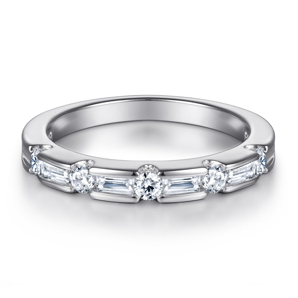925 Sterling Silver Round & Baguette Cut Cz Ladies Half Eternity Ring