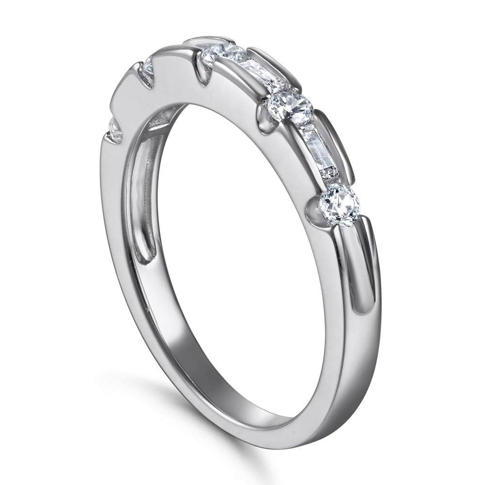 925 Sterling Silver Round & Baguette Cut Cz Ladies Half Eternity Ring