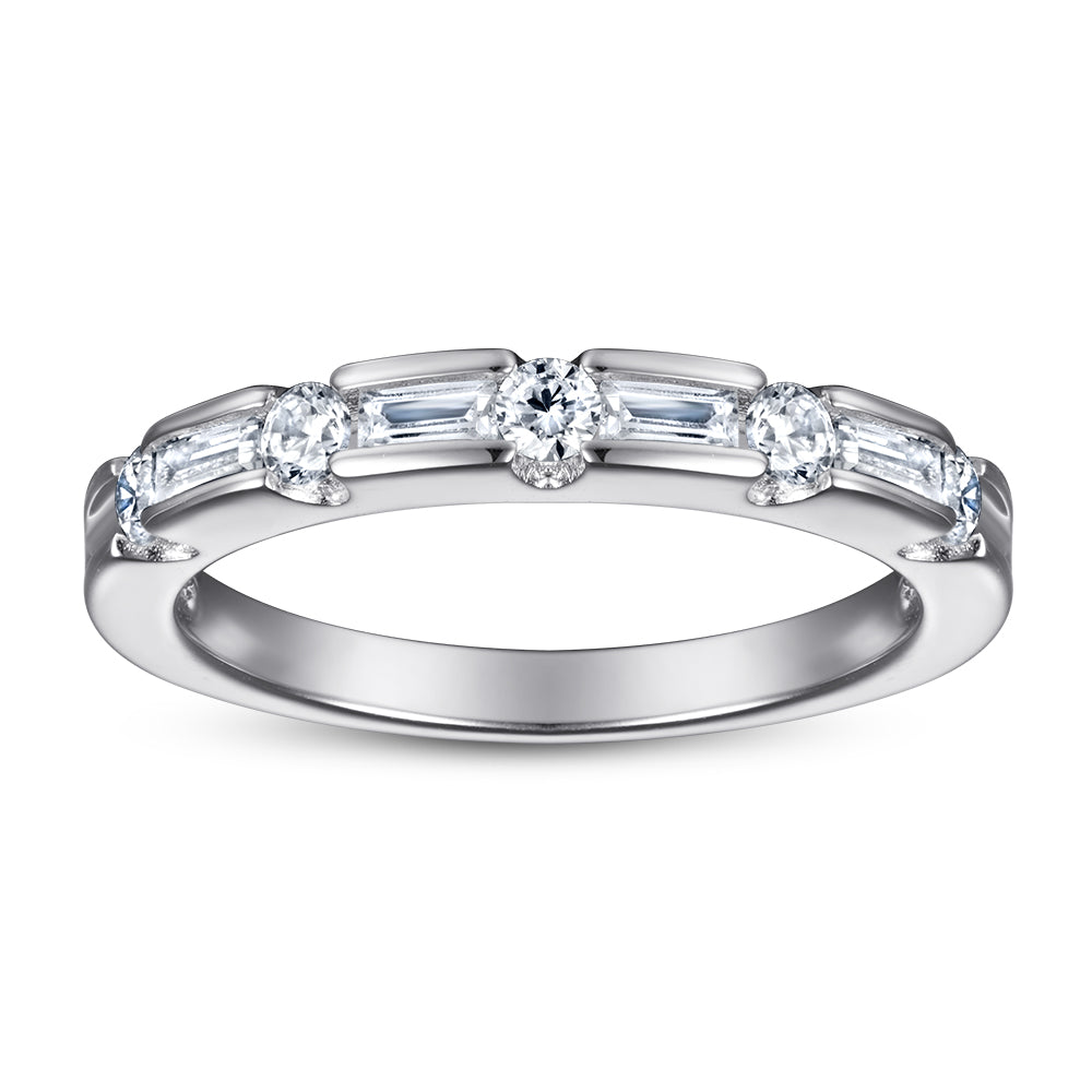 925 Sterling Silver Round & Baguette Cut Cz Ladies Half Eternity Ring