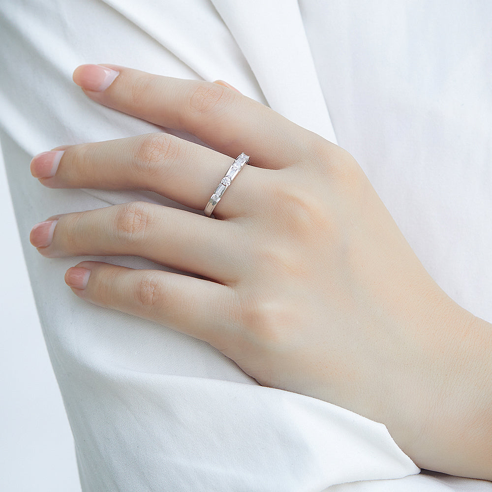 925 Sterling Silver Round & Baguette Cut Cz Ladies Half Eternity Ring