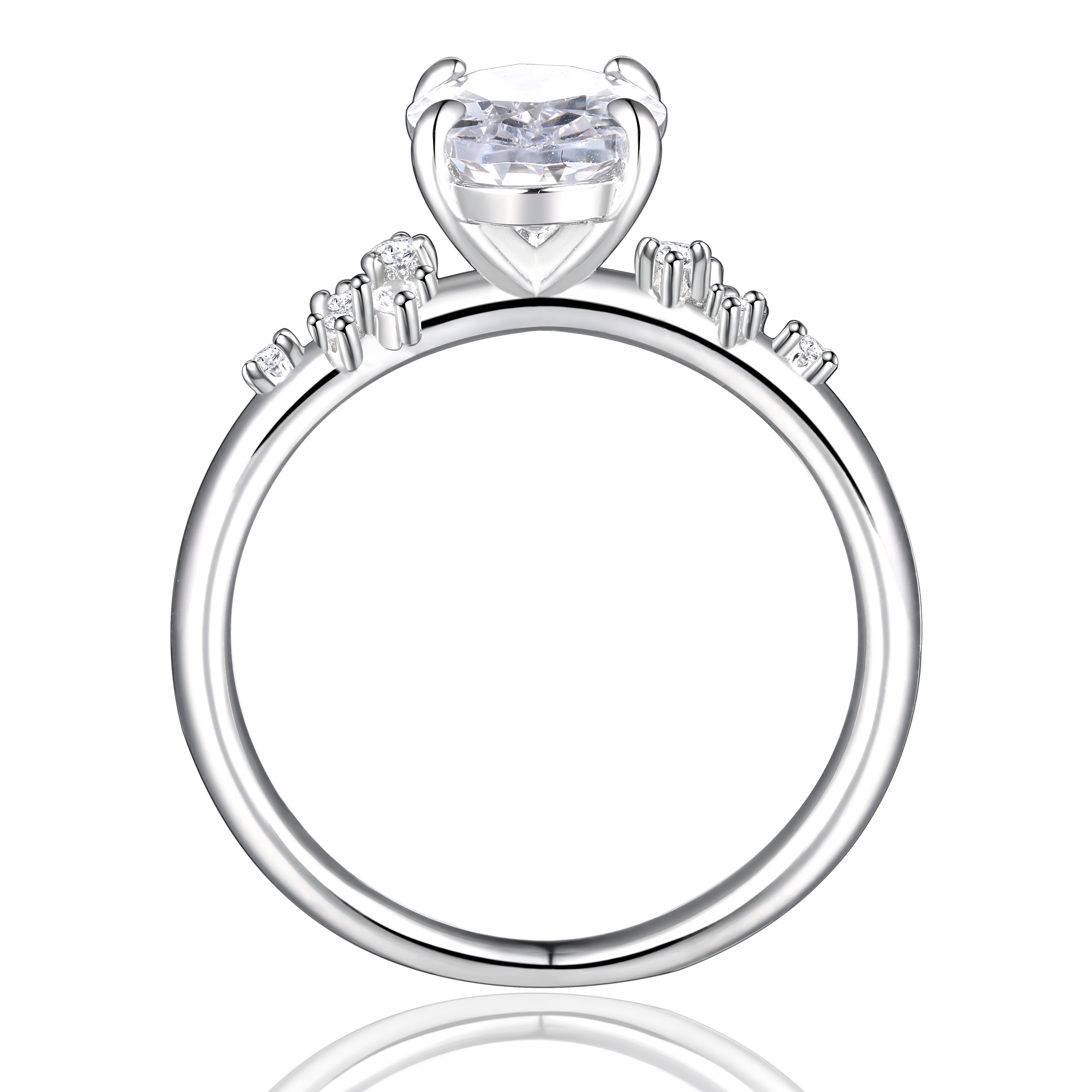 925 Sterling Silver 2ct Oval Cz Solitaire with Side Cz's Ladies Ring