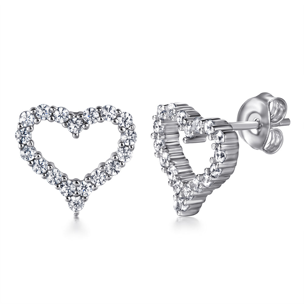 925 Sterling Silver CZ Heart Stud Earrings