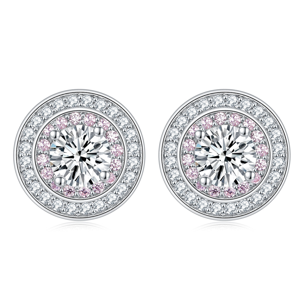 925 Sterling Silver Cluster Cz Round Ladies Stud Earrings