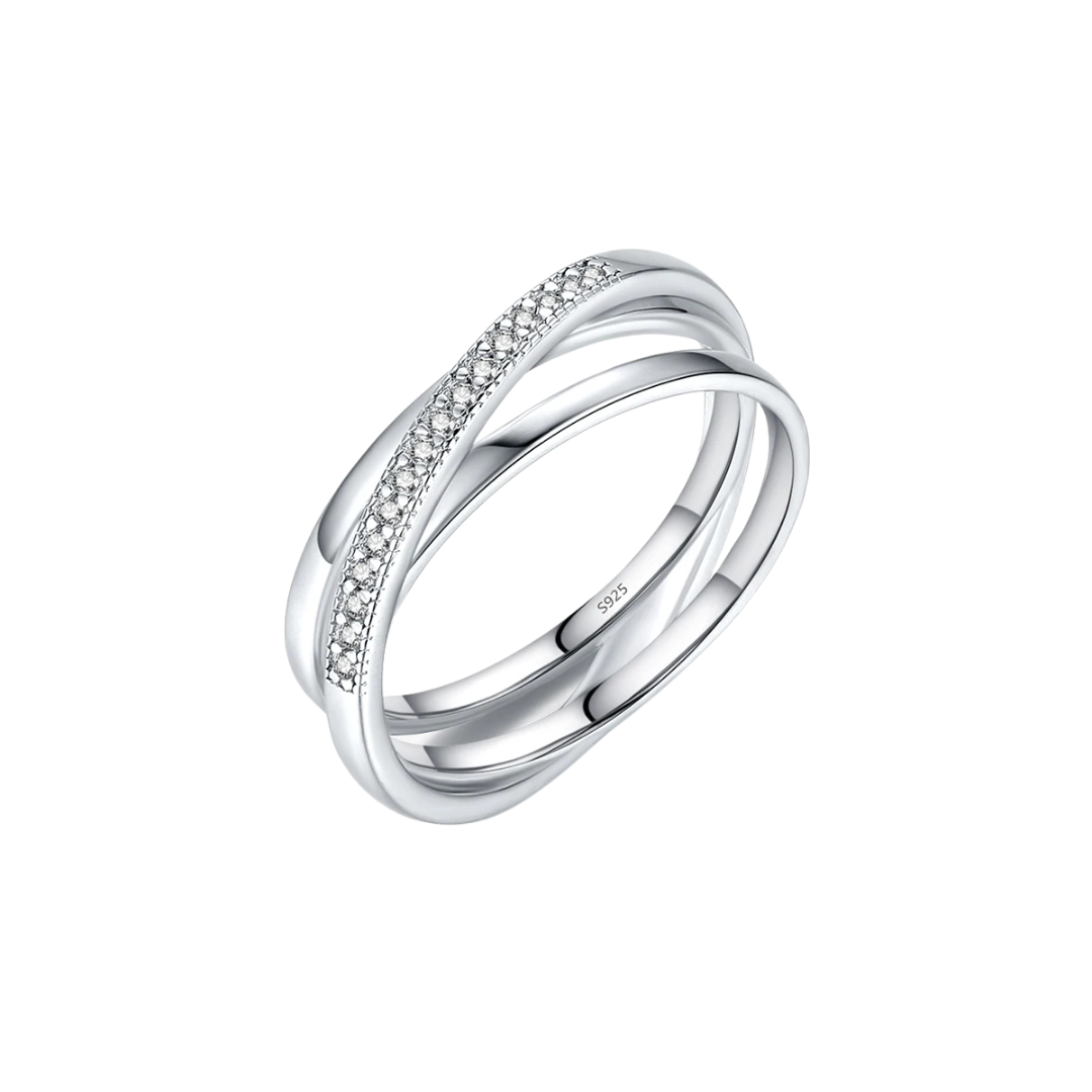 925 Sterling Silver Cz Ladies Crossover Ring