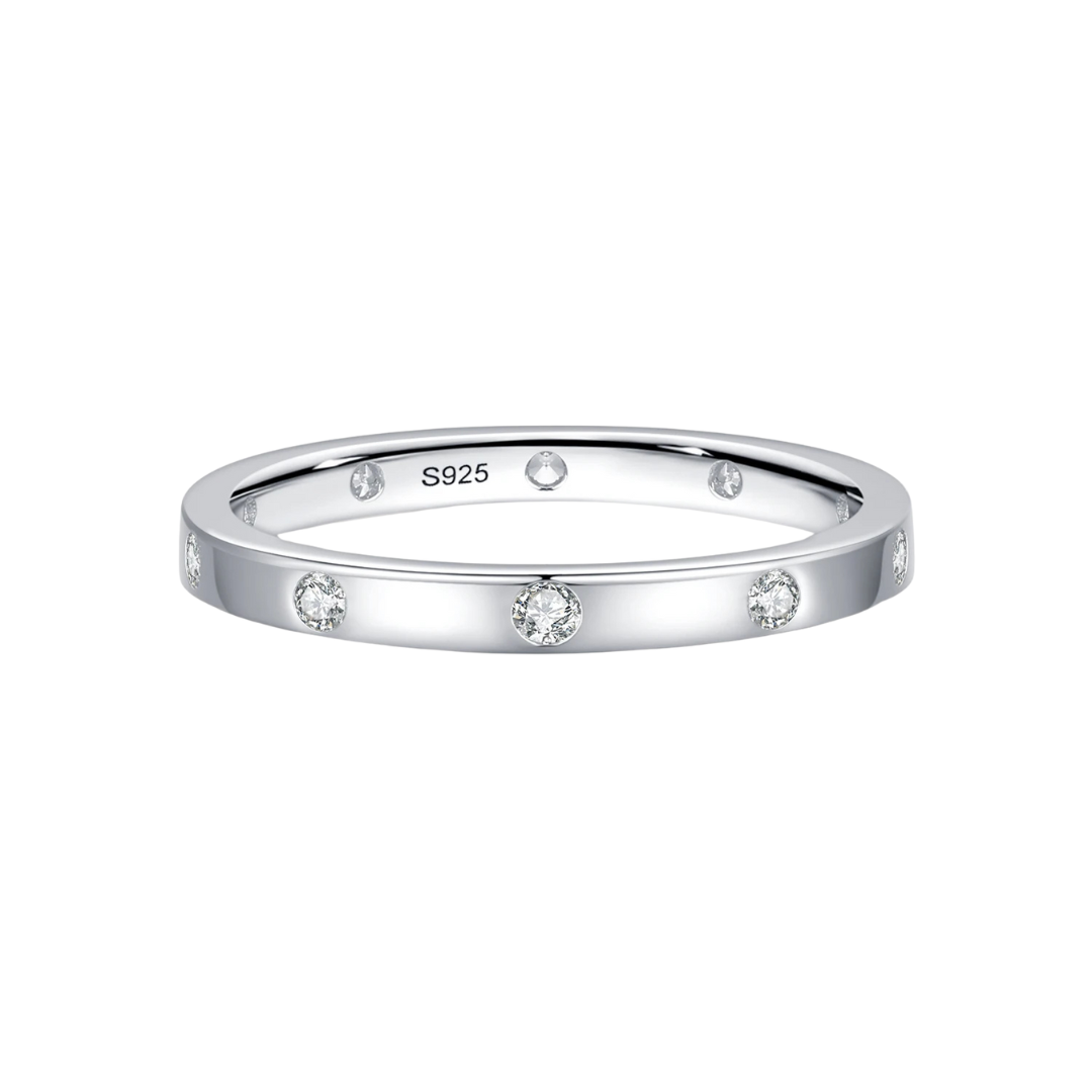 925 Sterling Silver Plain Band with CZ Stones Around the Entire Band