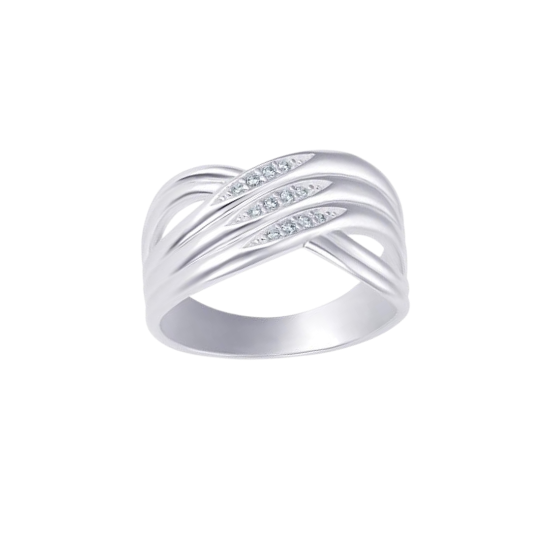 925 Sterling Silver Cz Interwoven Ladies Crossover Ring