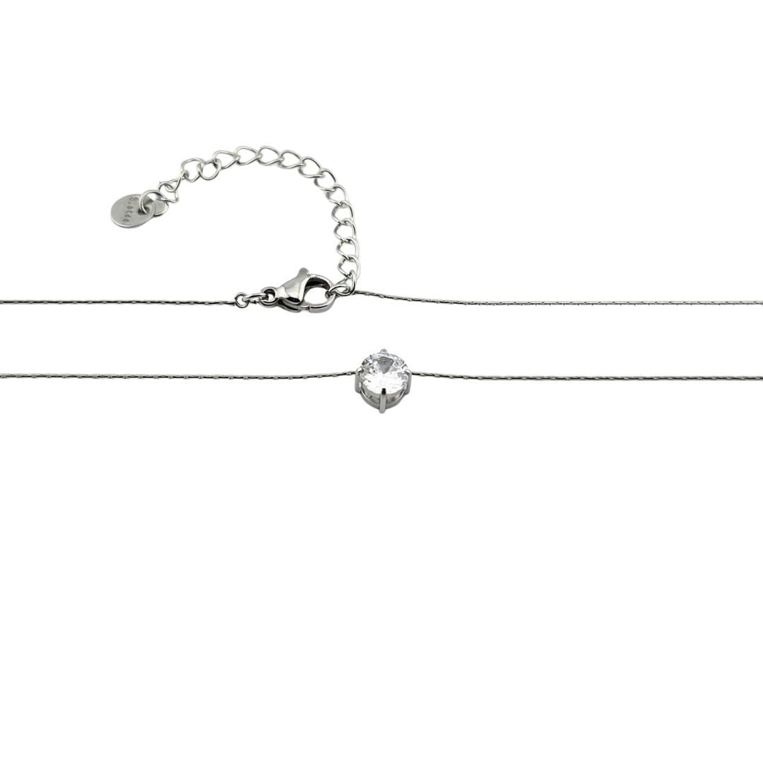 Waterproof Solitaire Necklace – Silver Crystal Charm