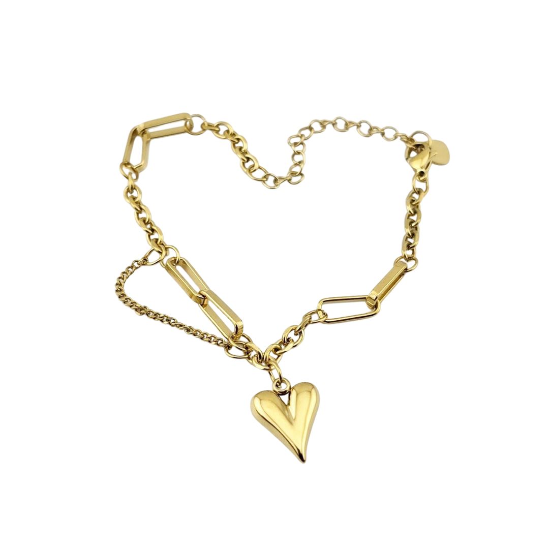 Waterproof Heart Charm Bracelet – Gold Link, 7-Inch