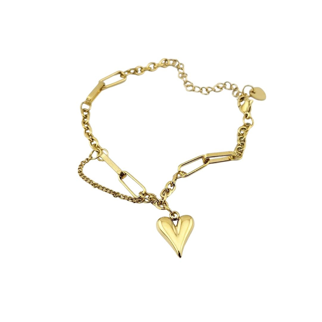 Waterproof Heart Charm Bracelet – Gold Link, 7-Inch