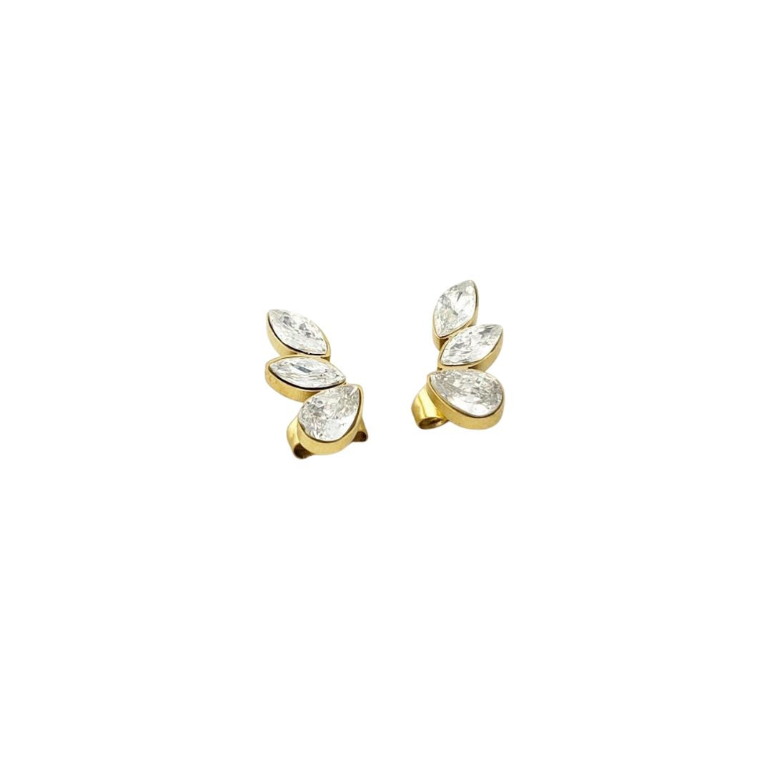 Waterproof Cluster Studs – Gold Leaf Crystal Earrings