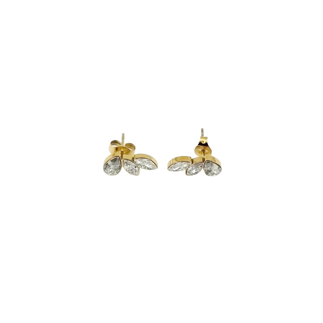 Waterproof Cluster Studs – Gold Leaf Crystal Earrings