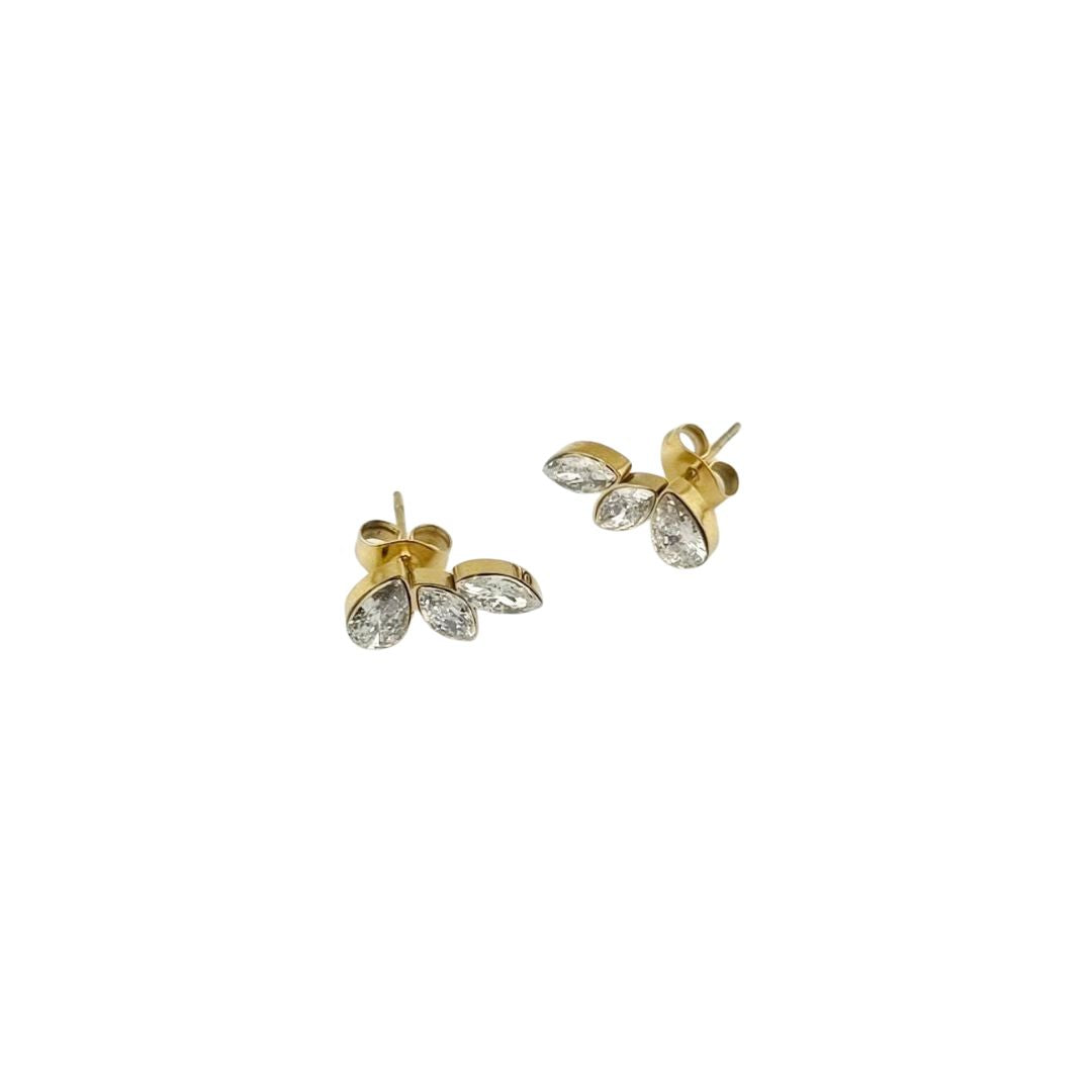 Waterproof Cluster Studs – Gold Leaf Crystal Earrings