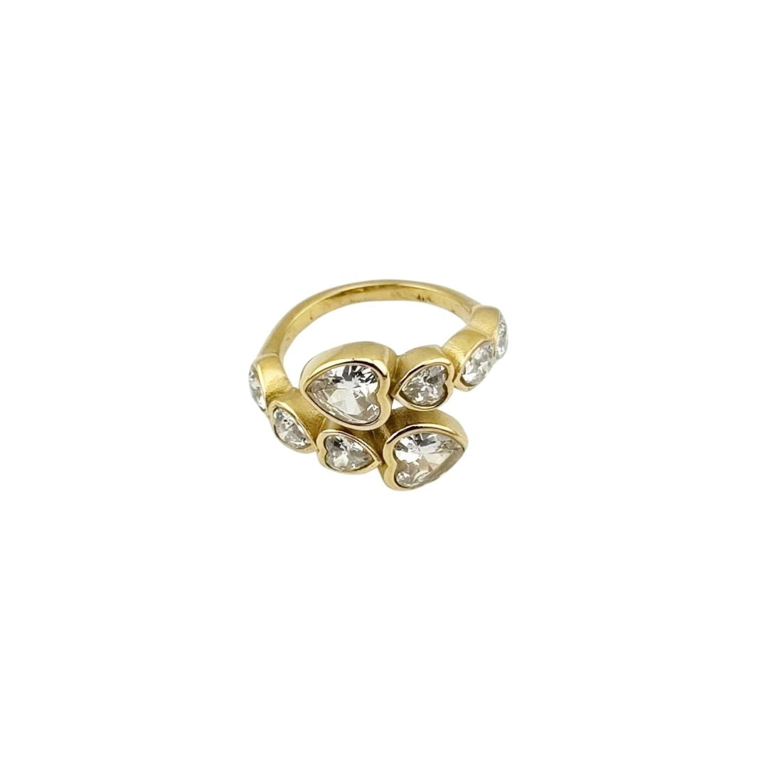 Waterproof Heart Ring – Gold Tone Adjustable Crystal Cluster