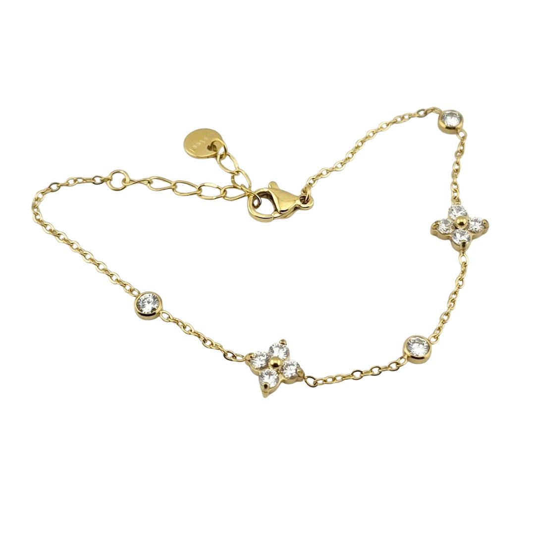 Waterproof Gold-Tone Bracelet – Dainty Crystal Clover Charm