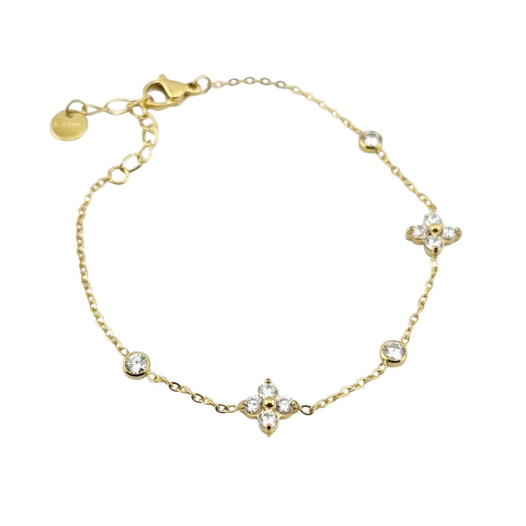 Waterproof Gold-Tone Bracelet – Dainty Crystal Clover Charm