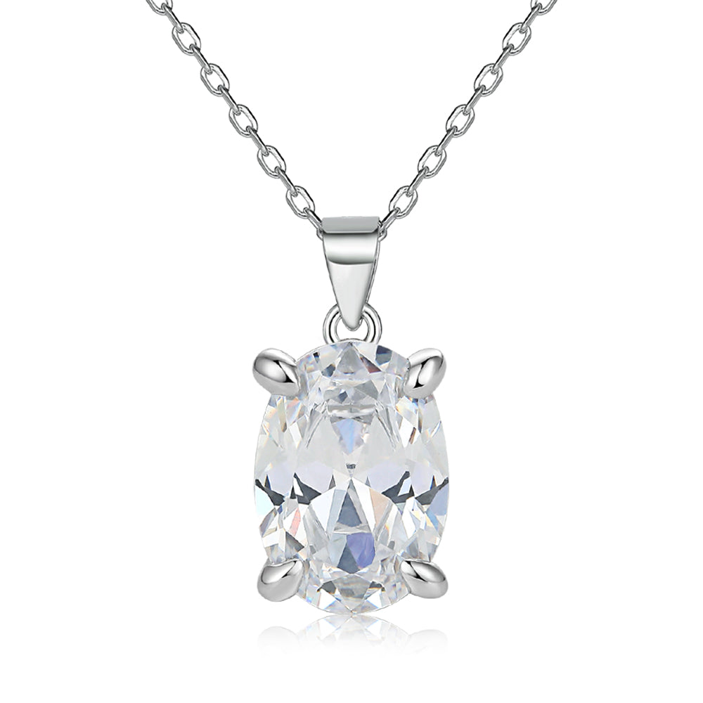 925 Sterling Silver Cz Oval Solitaire Pendant with Chain