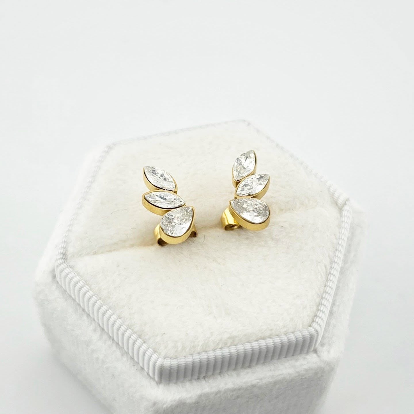 Waterproof Cluster Studs – Gold Leaf Crystal Earrings