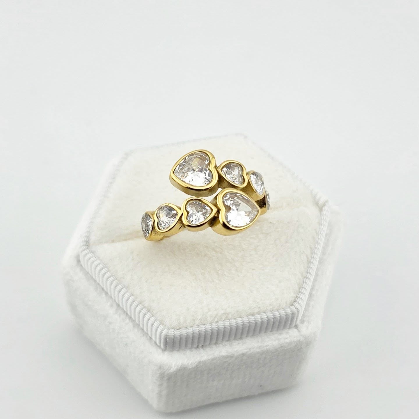 Waterproof Heart Ring – Gold Tone Adjustable Crystal Cluster