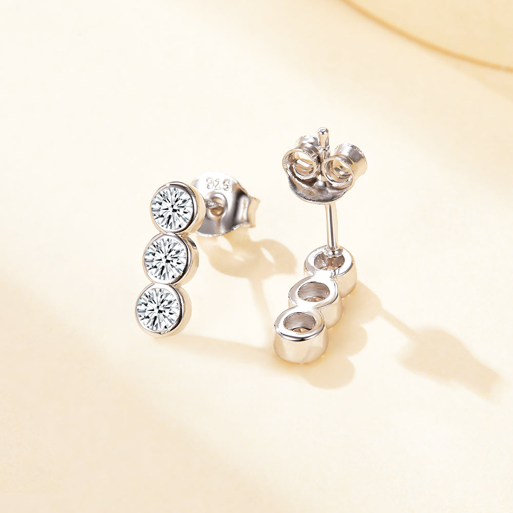 925 Sterling Silver Rubover Set Cz Trilogy Ladies Drop Earrings