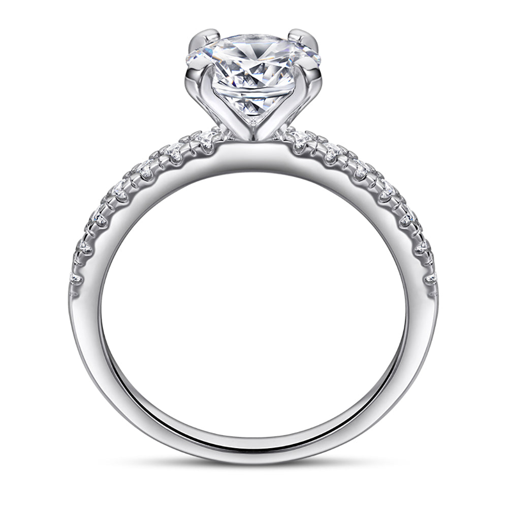 925 Sterling Silver Round Brilliant Cz Solitaire with Cz Band Ladies Ring