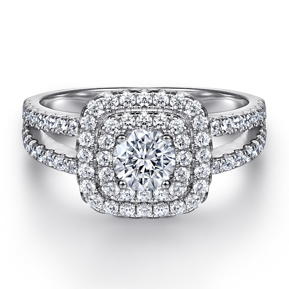 925 Sterling Silver Cz Round Centre Double Halo with Triple Band Ladies Bridal Ring Set
