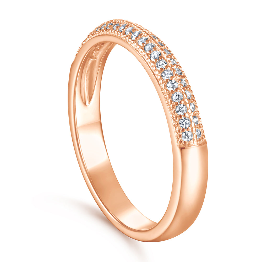 925 Sterling Silver Rose Gold Pave Set Cz Ladies Half Eternity Ring