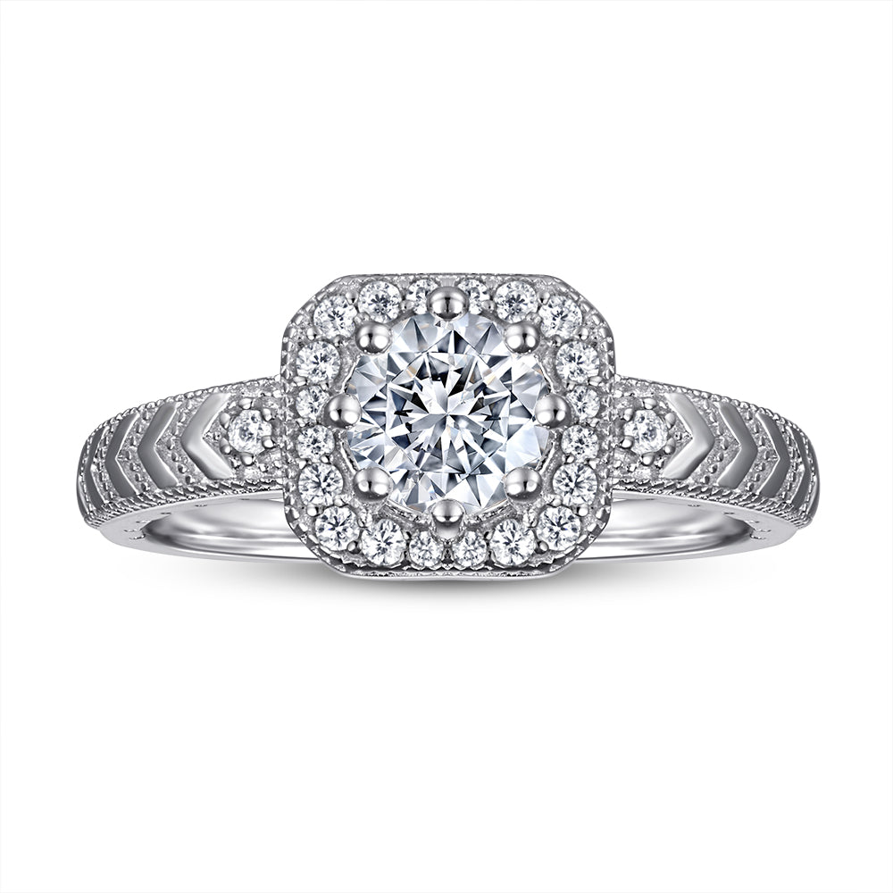 925 Sterling Silver Round Cz with Square Halo Ladies Ring