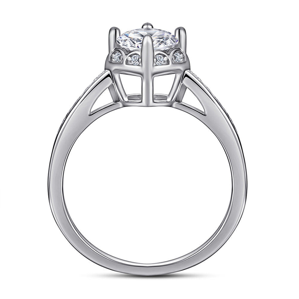 925 Sterling Silver Round Cz Solitaire with Fancy Basket Ladies Ring