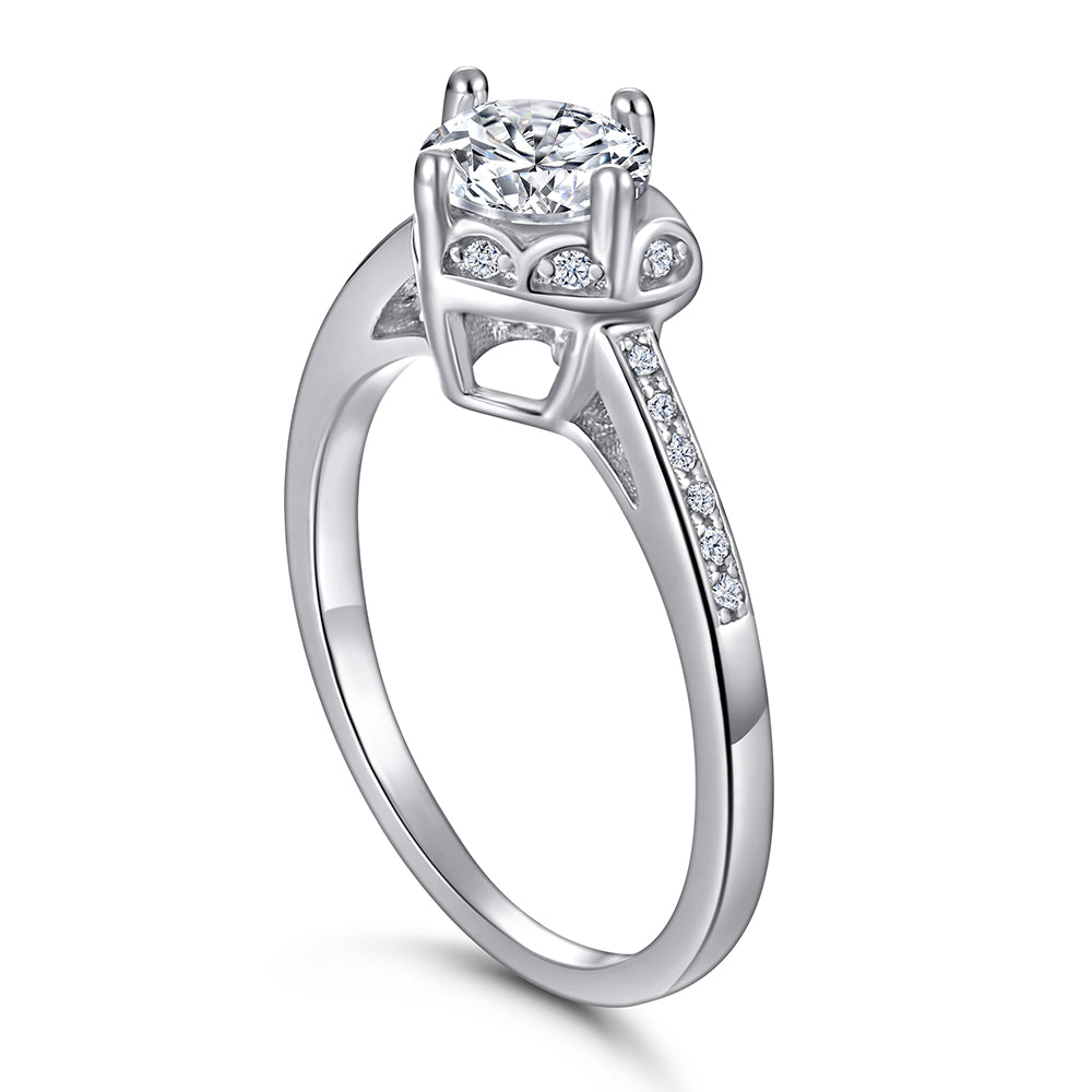925 Sterling Silver Round Cz Solitaire with Fancy Basket Ladies Ring