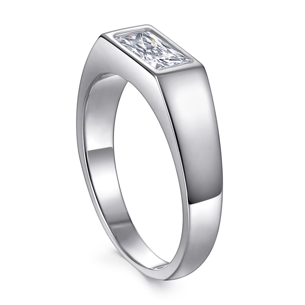 925 Sterling Silver Rectangle Cz Gents Ring