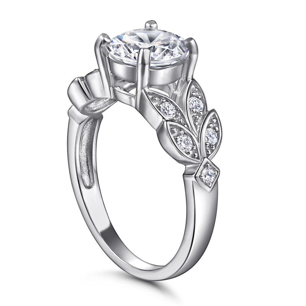925 Sterling Silver Round Cz Centre with Flower Design Cz Band Ladies Ring