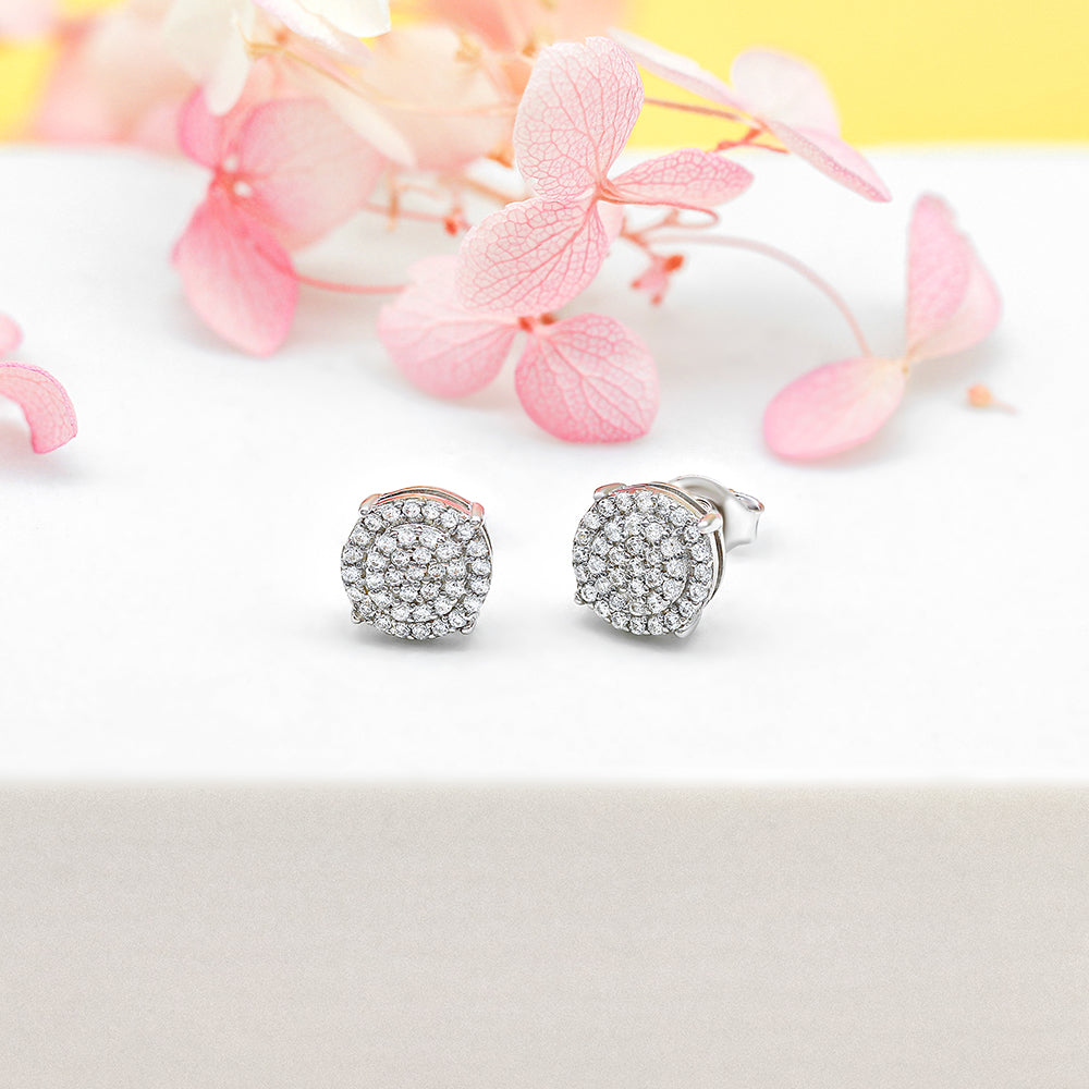 925 Sterling Silver Cz Cluster Ladies Stud Earrings