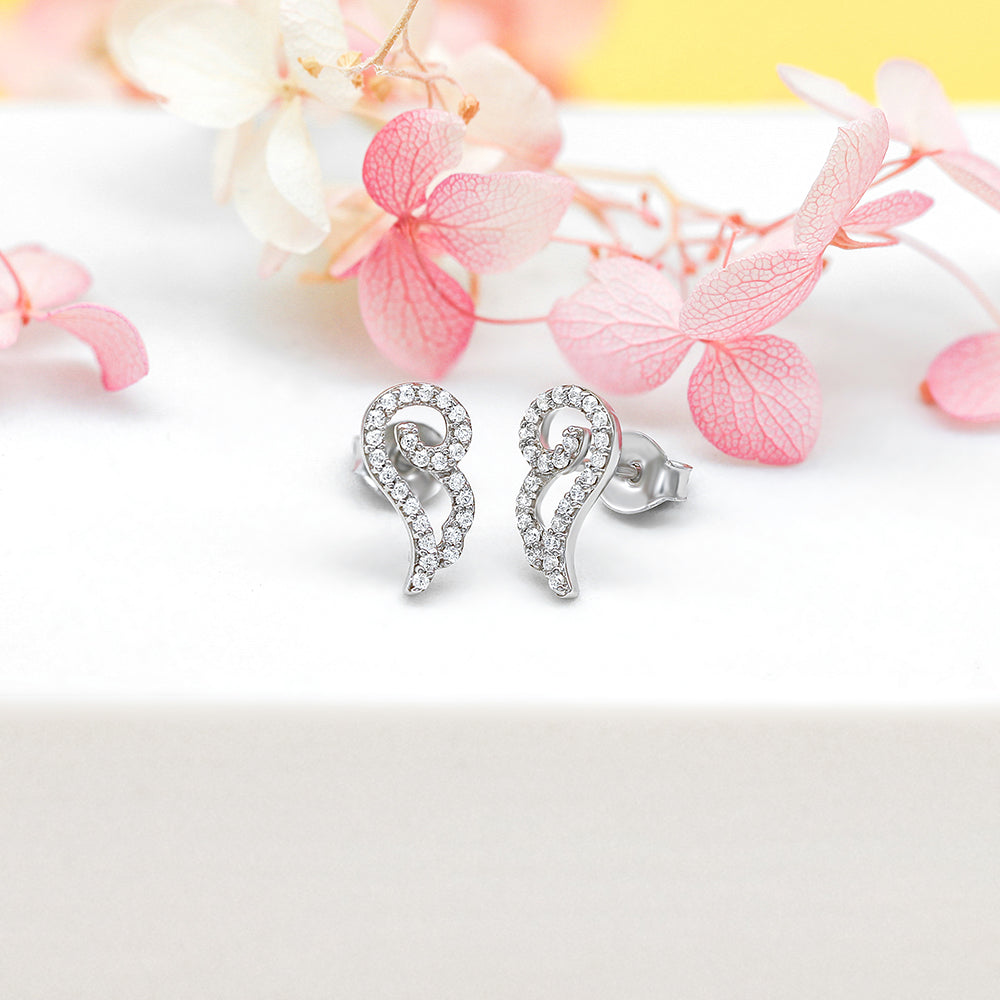 925 Sterling Silver Cz Angel Wings Ladies Stud Earrings