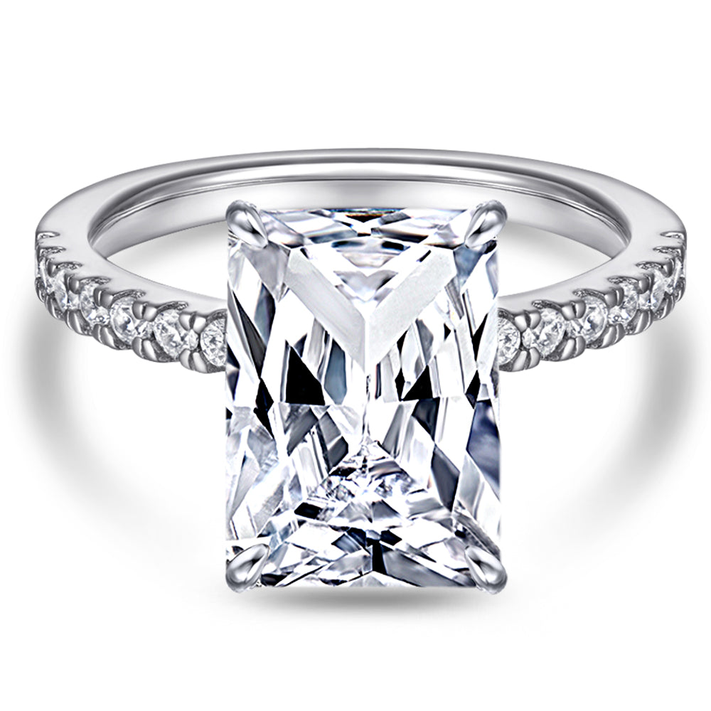 925 Sterling Silver 5ct Emerald Cut Cz Ladies Ring
