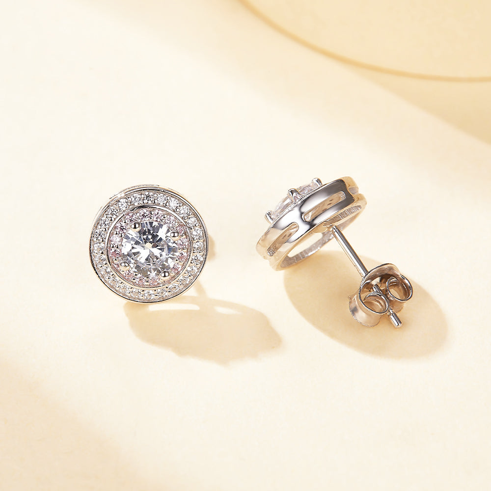 925 Sterling Silver Cluster Cz Round Ladies Stud Earrings