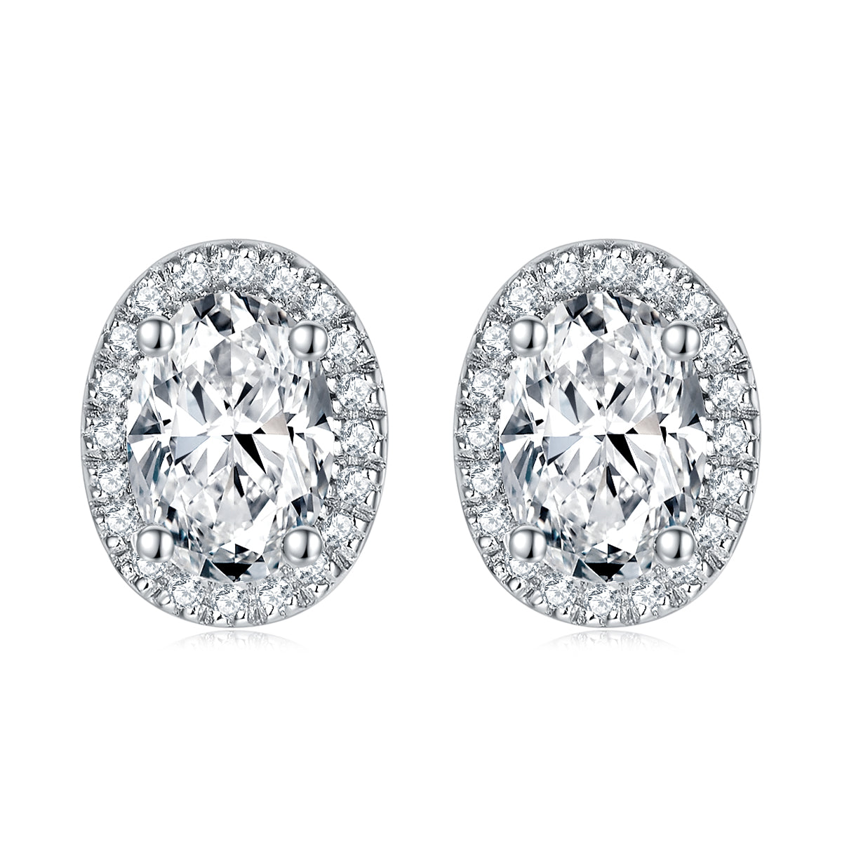 925 Sterling Silver 1ct Oval Halo Cz Ladies Stud Earrings