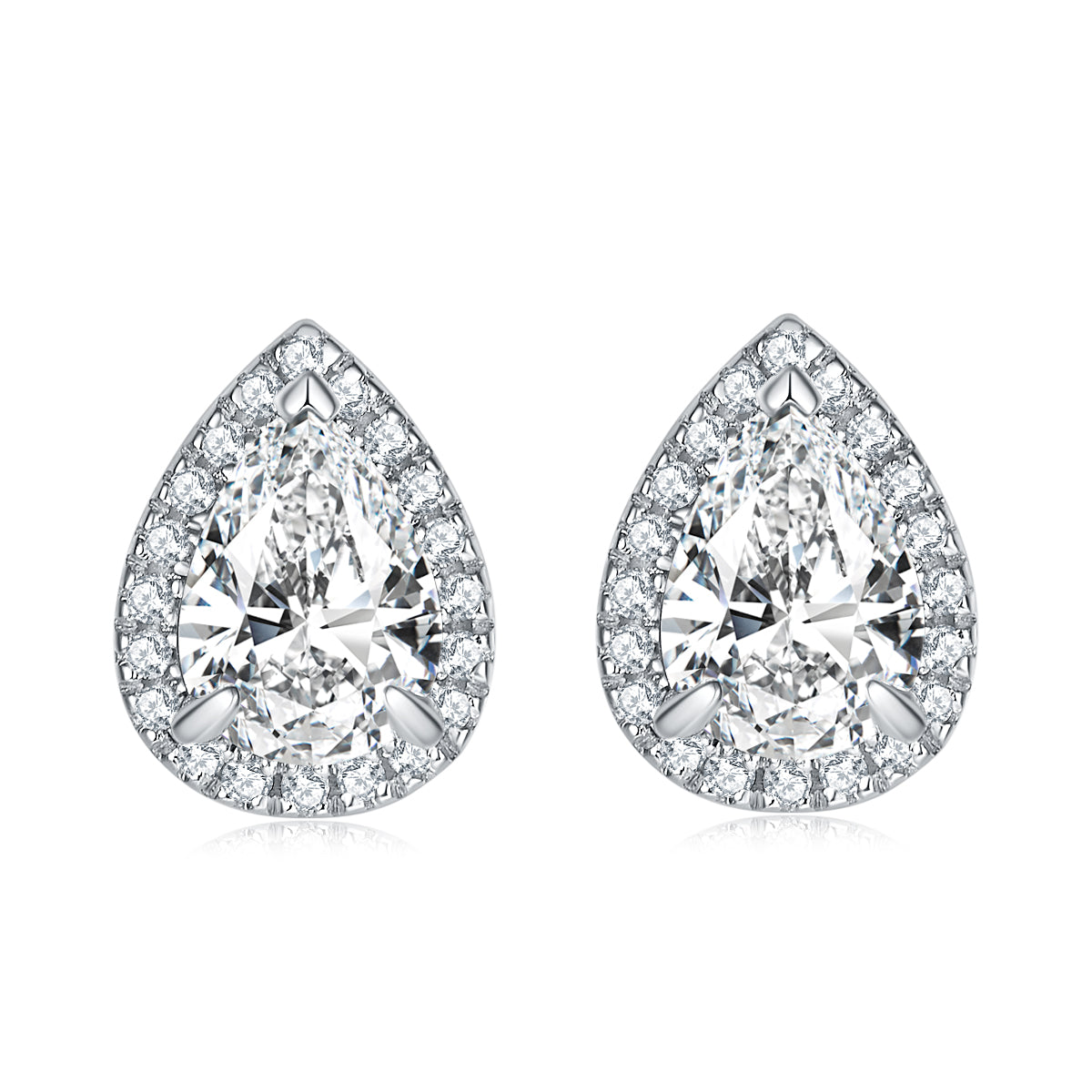 925 Sterling Silver 1ct Pear Cut Halo Cz Ladies Stud Earrings