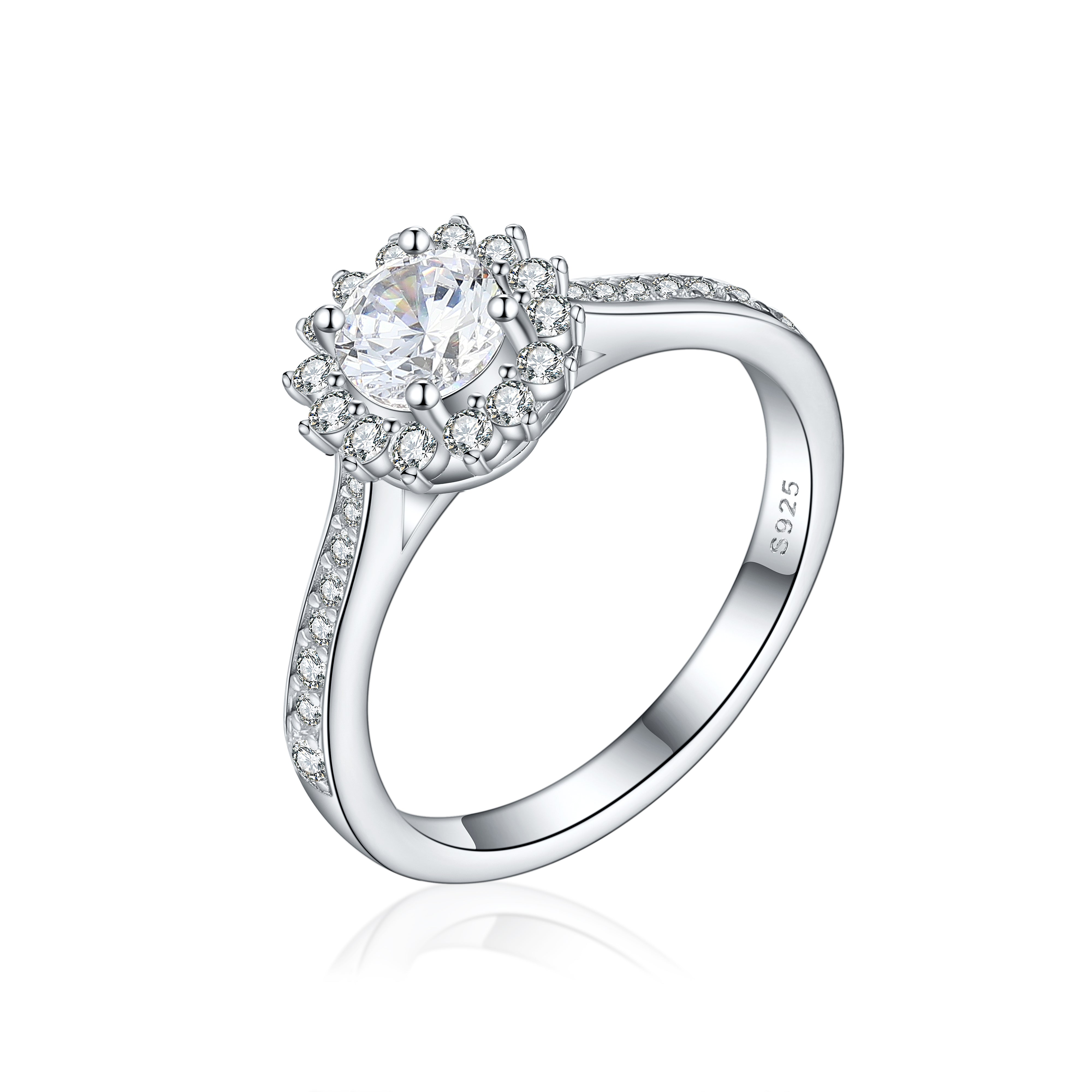925 Sterling Silver Cz Flower Cluster Ladies Ring